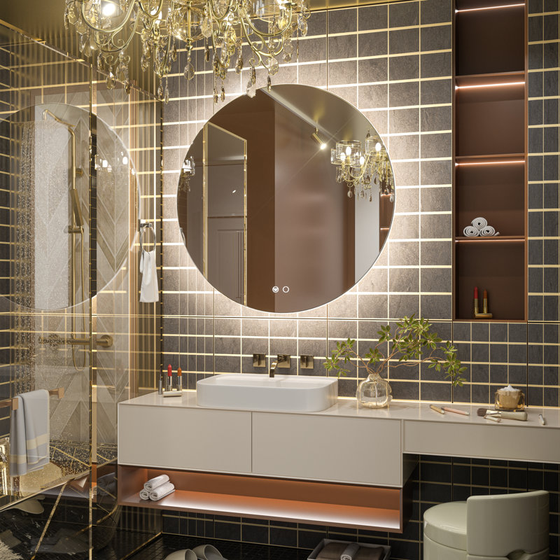Orren Ellis Adorna Round Frameless Backlit Mirror LED Bathroom Vanity Mirror with 3 Color Temperature Stepless Dimmable Brightness Anti fog Function 50000h Lifetime Shatterproof Film Reviews Wayfair